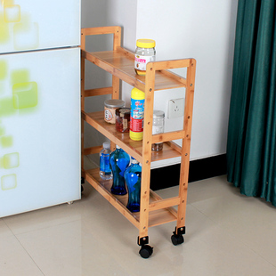 竹制品置物架落地极窄款20cm夹缝木质架子收纳架带轮厨房缝隙架小