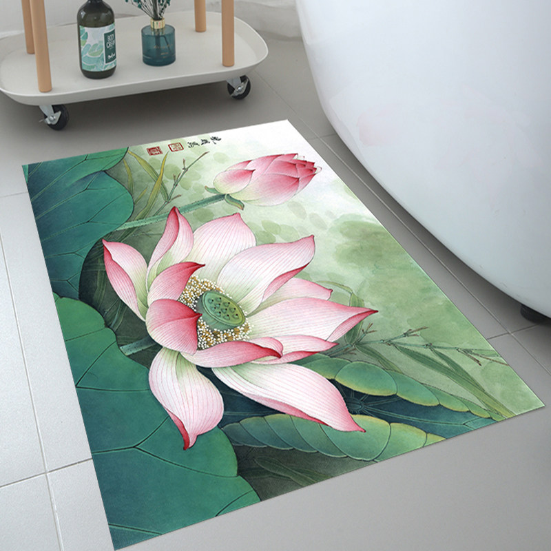 浴室地垫硅藻泥强吸水垫中式荷花家用门垫厨房卫生间厕所防滑脚垫,居家布艺,家用脚垫,淘宝优惠券,粉丝福利购,淘宝优惠卷