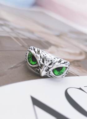 霸气个性复古彩宝猫头鹰开口可仿