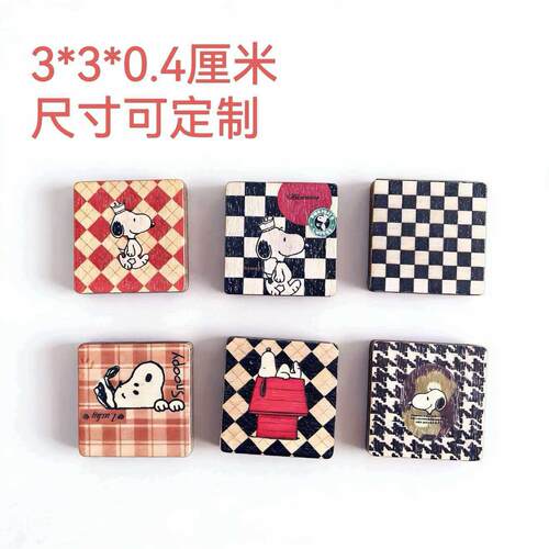 现货儿童木制小方块道具彩印彩绘装饰木片卡通动画可爱史努比
