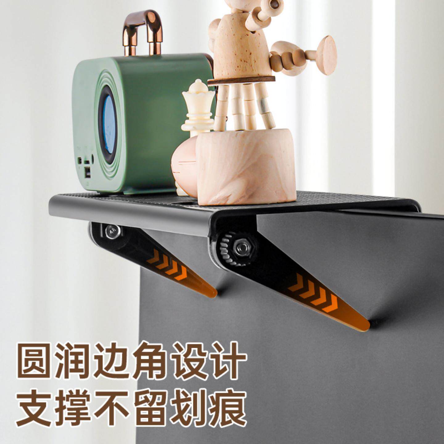 电视机机顶盒屏幕置物架电脑显示屏杂物收纳架子免打孔带线孔