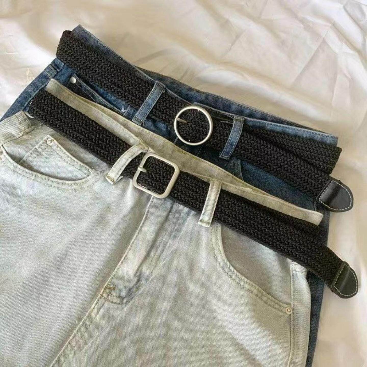 新款编织皮带男士裤带女款牛仔裤腰带军训潮年轻人帆布男款黑