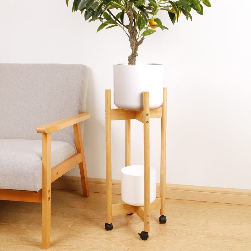 十字花架可移动带轮家用客厅阳台双层落地植物盆栽底座水桶架实木,住宅家具,花架/花几,淘宝优惠券,粉丝福利购,淘宝优惠卷