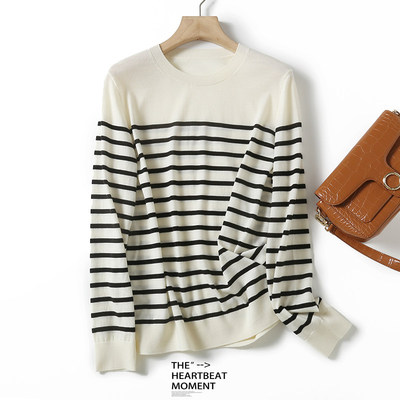 【天天yoko&LABULL】可机洗100%精纺羊毛衫超细条纹绵羊毛BN678