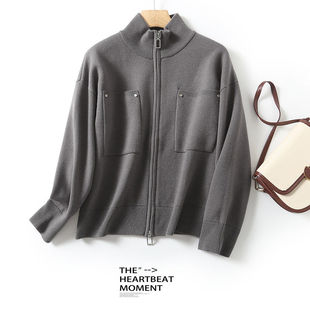 【大潘专享】女士休闲外套含绵羊毛纯色百搭休闲针织衫BN717