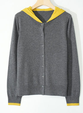 《小雀斑专属》女士绵羊毛撞色连帽衫假两件时尚开衫1N6318