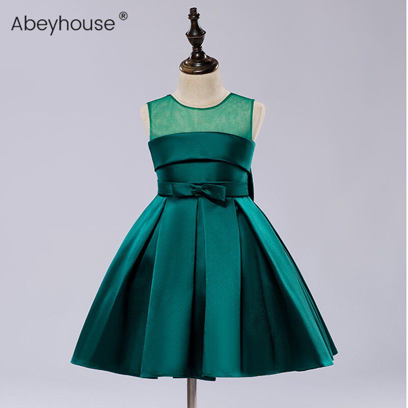 儿童礼服女童公主裙缎面短款小女孩礼服裙洋气钢琴演出服六一走秀