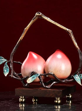 新中式纯铜福寿双全寿桃摆件客厅玄关博古架长辈祝寿贺寿礼物装饰