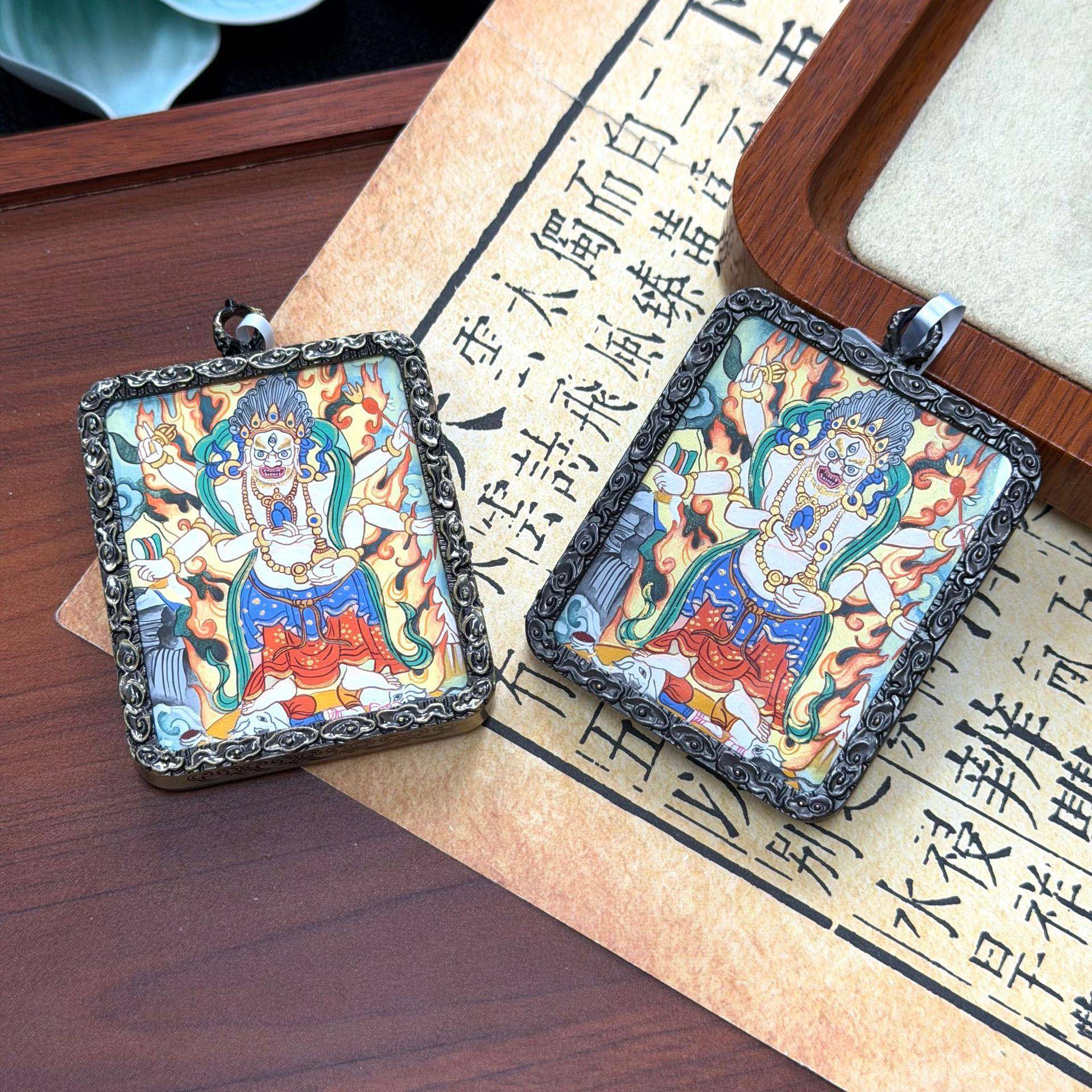 方形唐卡画芯手绘白六臂4*5卡芯唐卡画像