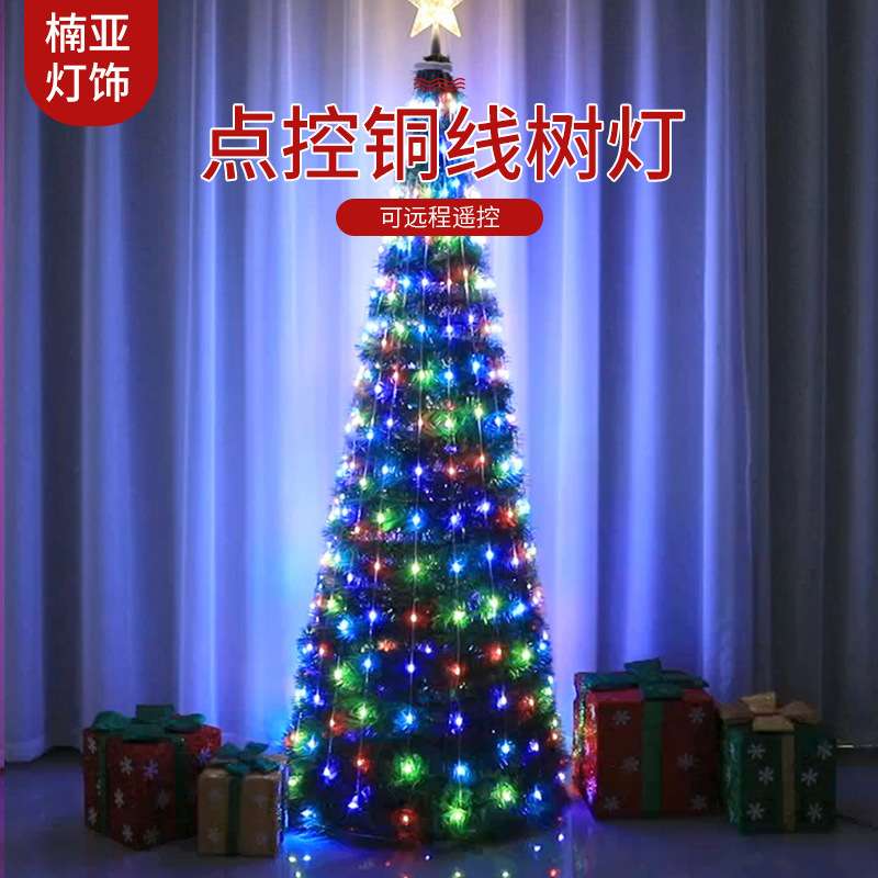 新款RGB点控圣诞树灯 LED庭院室内节日装饰造型彩灯遥控铜线树灯