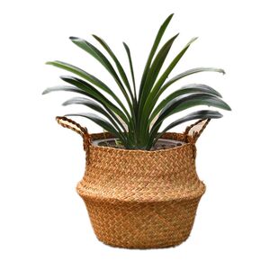 北欧草编花盆套手提包篮子编织竹篮琴叶榕藤编草编花篮袋提包竹