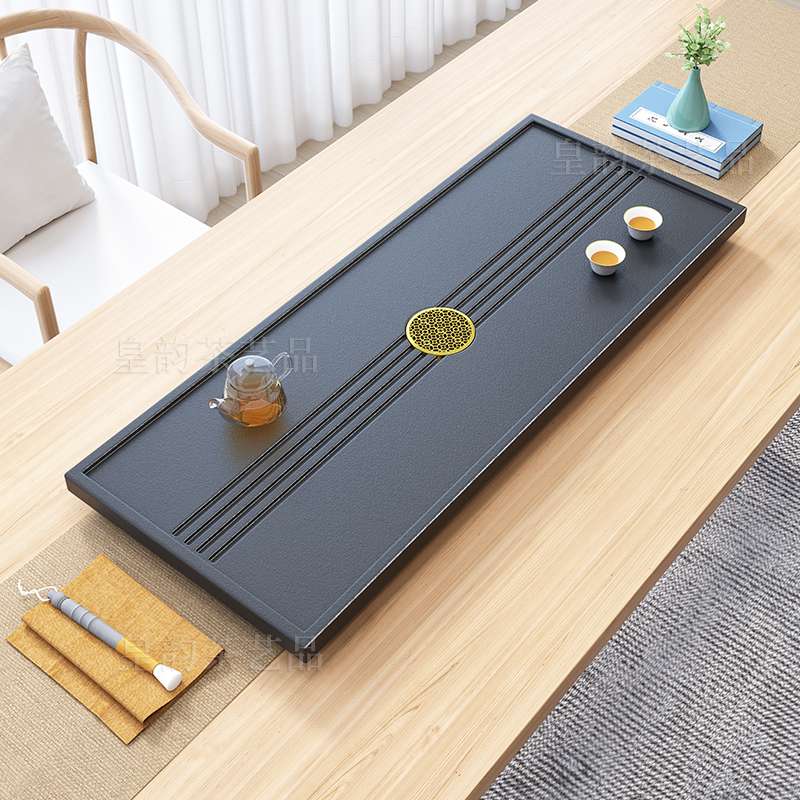 简约现代乌金石合成工艺茶盘圆形窗花家用客厅茶具套装石头大茶台