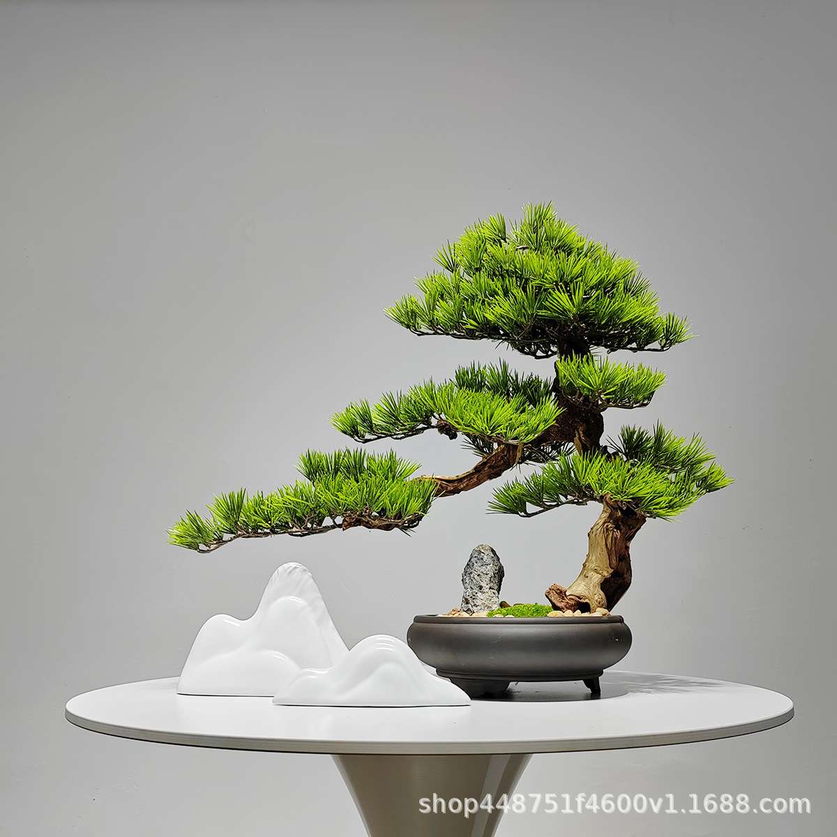 崖柏盆景仿真迎客松绿植假山盆景摆件造景酒店装饰仿真树玄关景观
