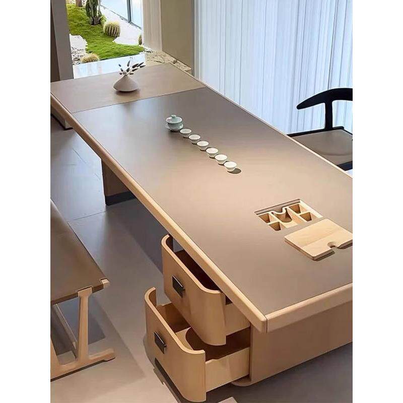 黑胡桃新中式茶几现代简约奶油风格实木茶几办公轻豪华板岩茶几