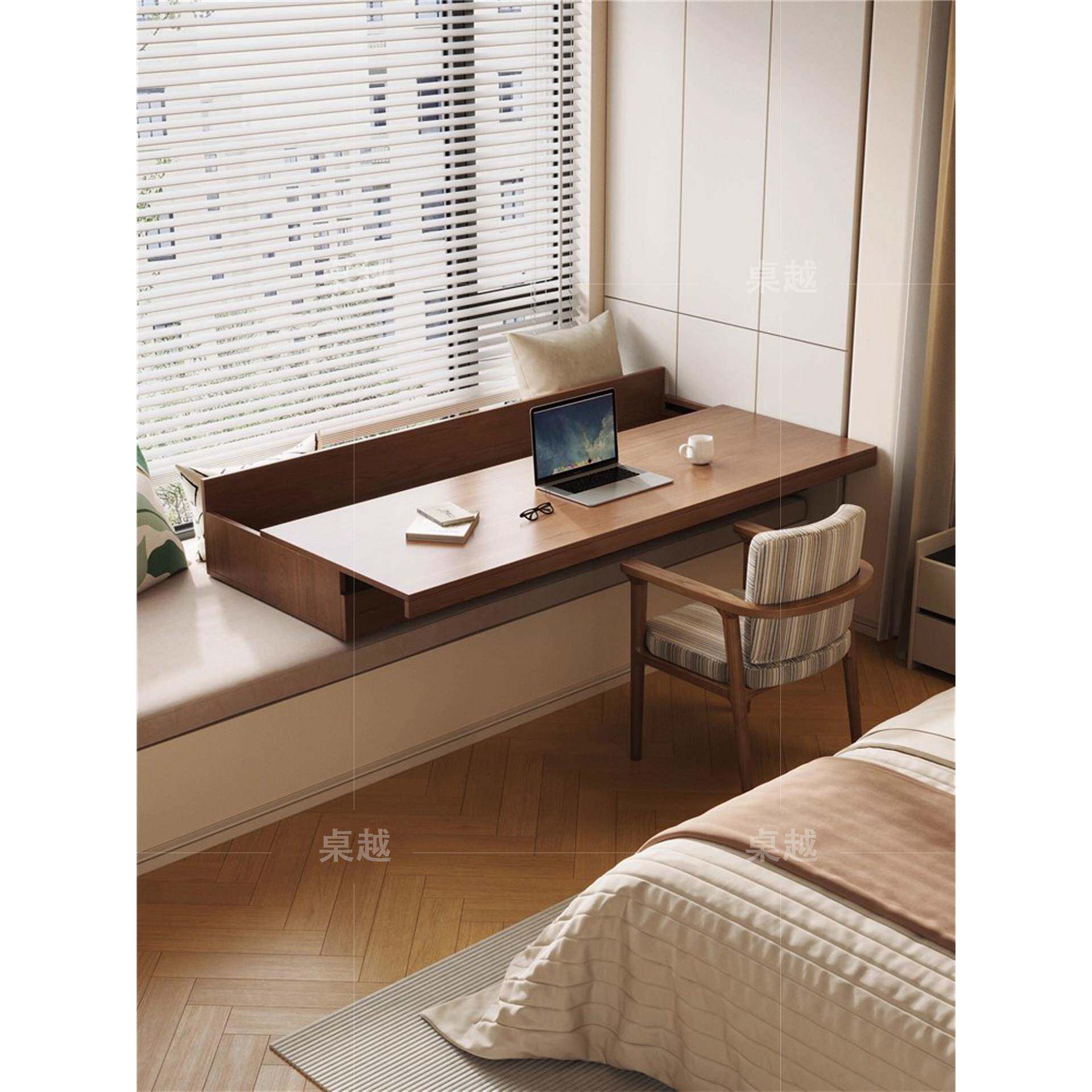 全实木飘窗电脑桌书桌带抽屉家用简约办公桌卧室床边桌简易长桌子