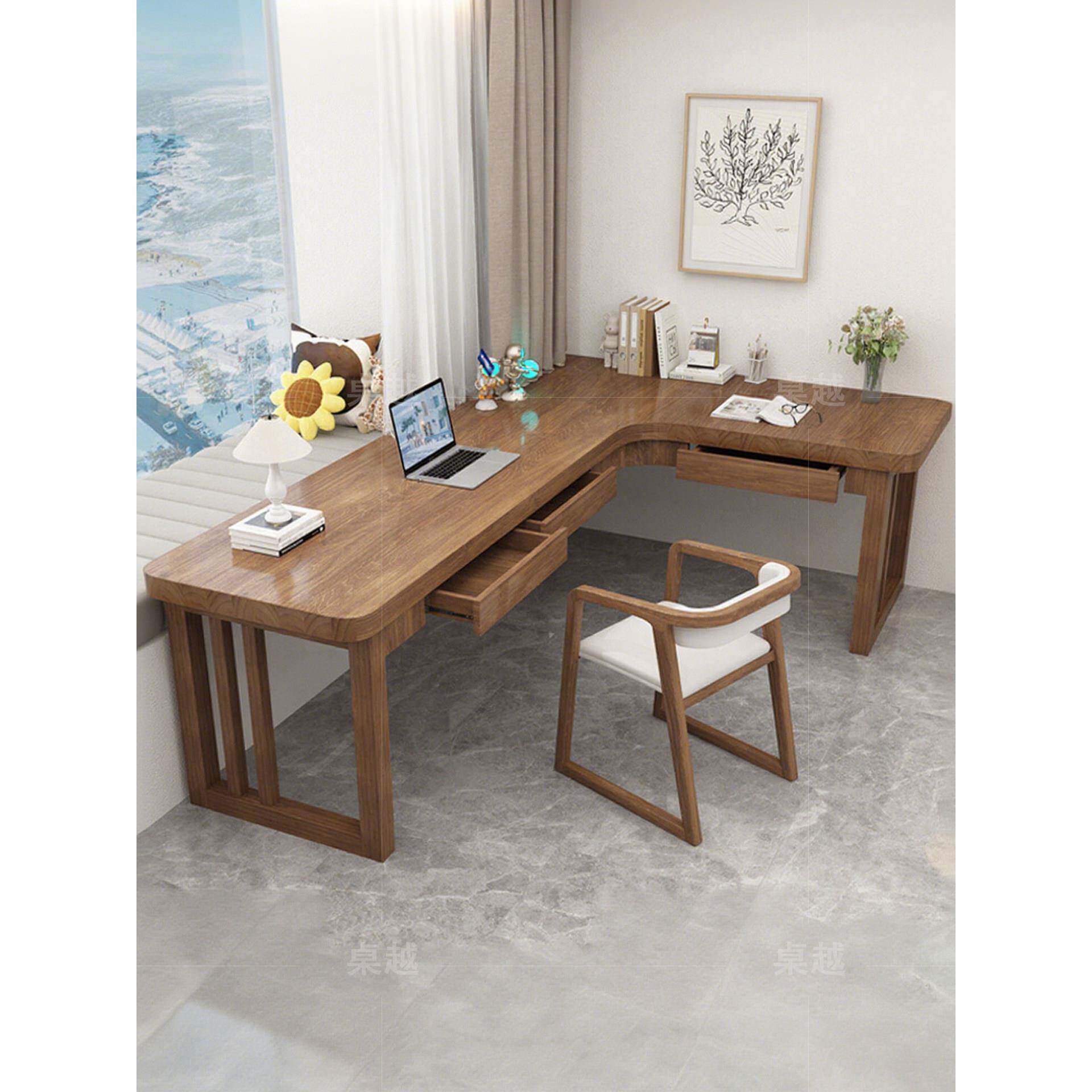 实木转角电脑桌带抽屉家用简约现代书桌L形拐角办公桌新款工作台