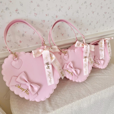 【五团现货】哑光爱心包大中小号甜娘Lolita甜系蝴蝶结手提斜挎包