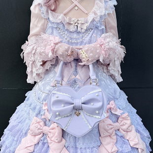 【现货】紫色古早甜心绵羊泡芙爱心包lolita可爱蝴蝶结手提包斜跨