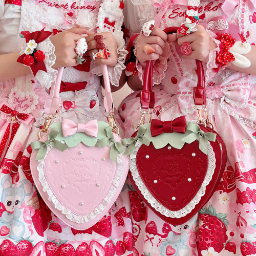 【定金】甜园草莓包绵羊泡芙lolita可爱蝴蝶结花边珍珠甜娘手提包