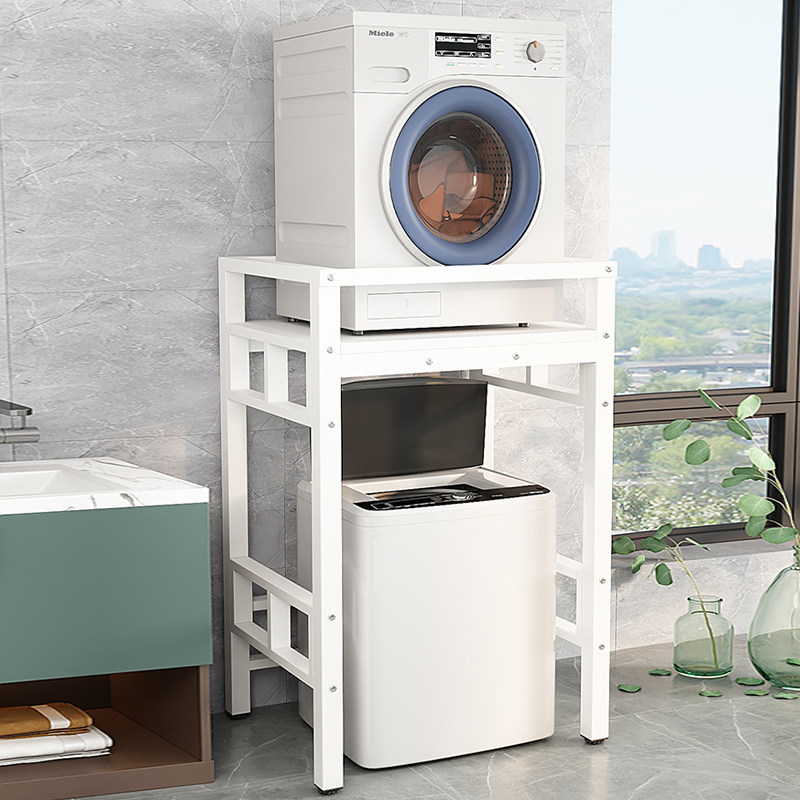 滚筒洗衣机置物架落地家用阳台双层翻盖收纳架上方烘干机叠放架子