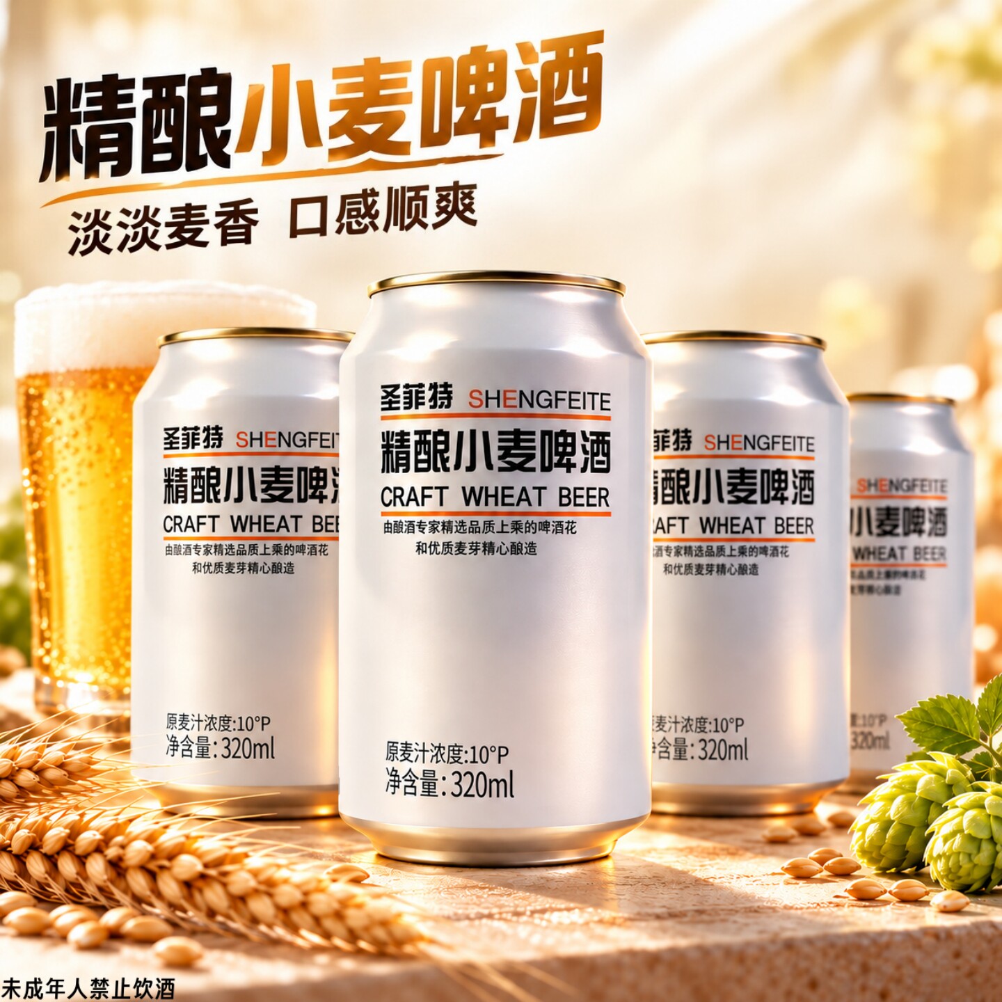 整箱24罐】10°P精酿小麦啤酒清爽口感320ml/罐装便捷携带新日期