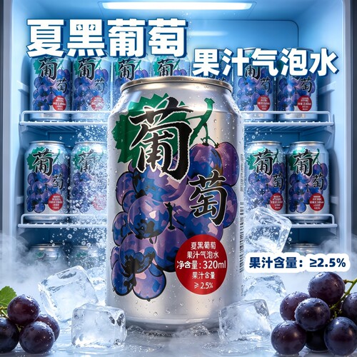 【320ml* 12罐】夏黑葡萄果汁气泡水解腻解渴清爽饮料聚餐常备