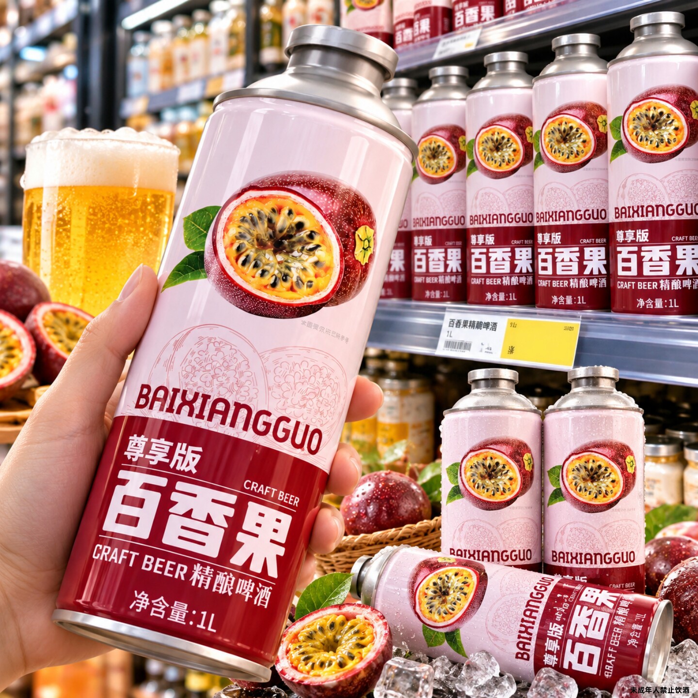 百香果风味中式精酿啤酒1L*6罐果香浓郁宴席门店常备果味啤酒囤货