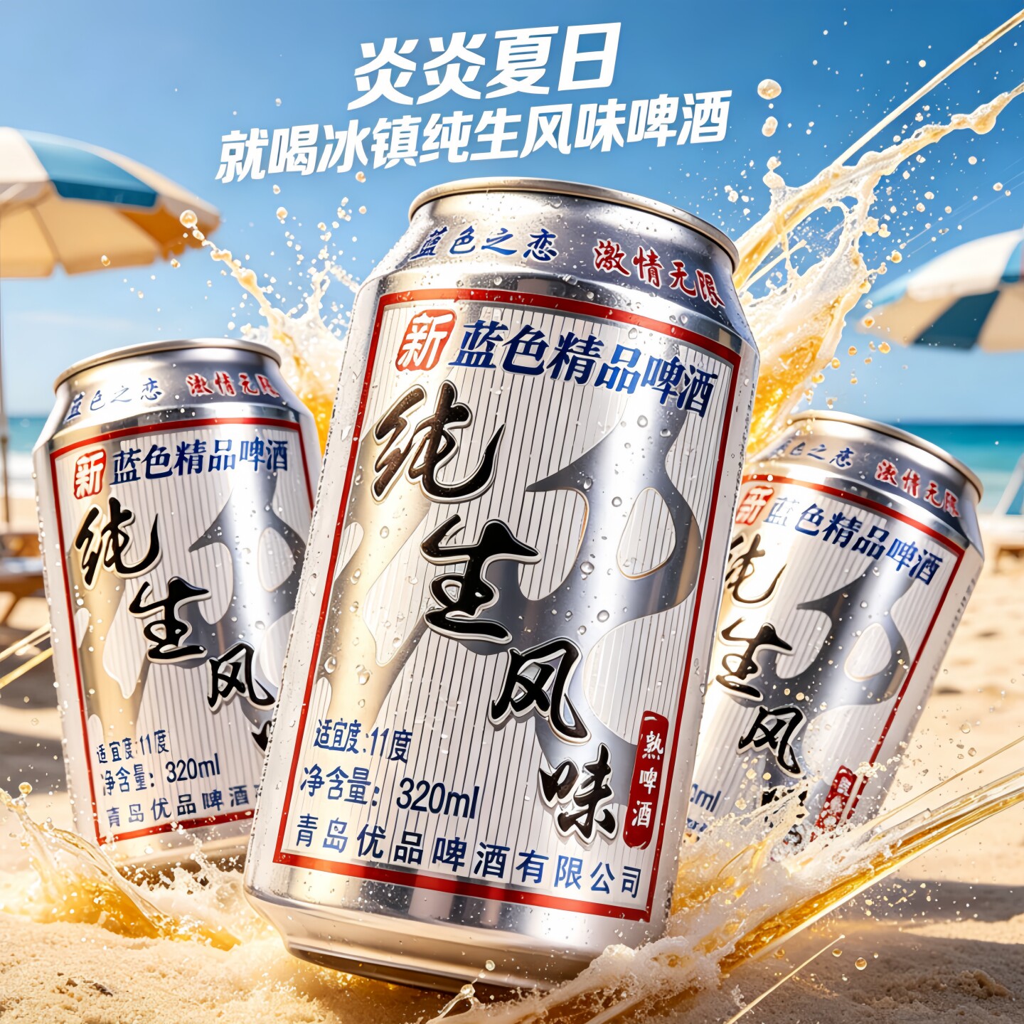 320ml*8罐纯生风味啤酒熟啤酒团建聚餐清爽解腻网红罐装商用啤酒