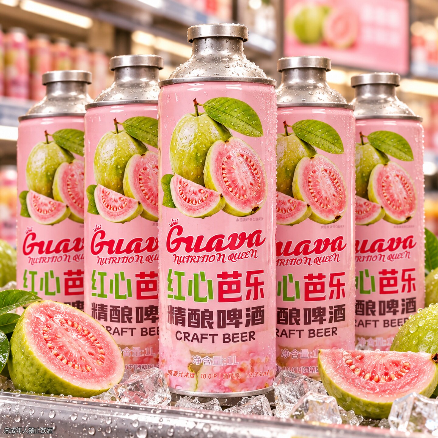 整箱6大罐红心芭乐精酿啤酒1L/罐清爽口感高颜值罐装果味酒水