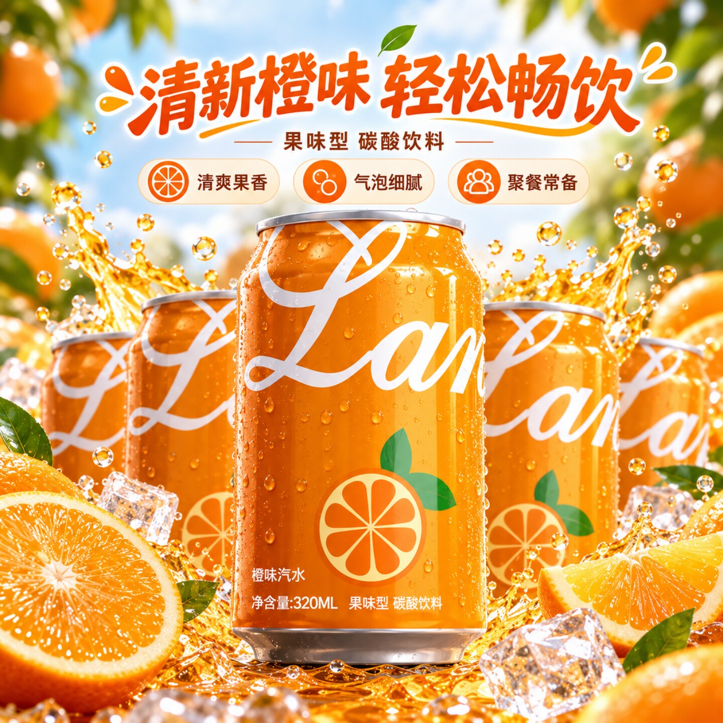 【掌柜推荐】橙味汽水320mL/罐口感清爽团建聚餐常备网红罐装饮料