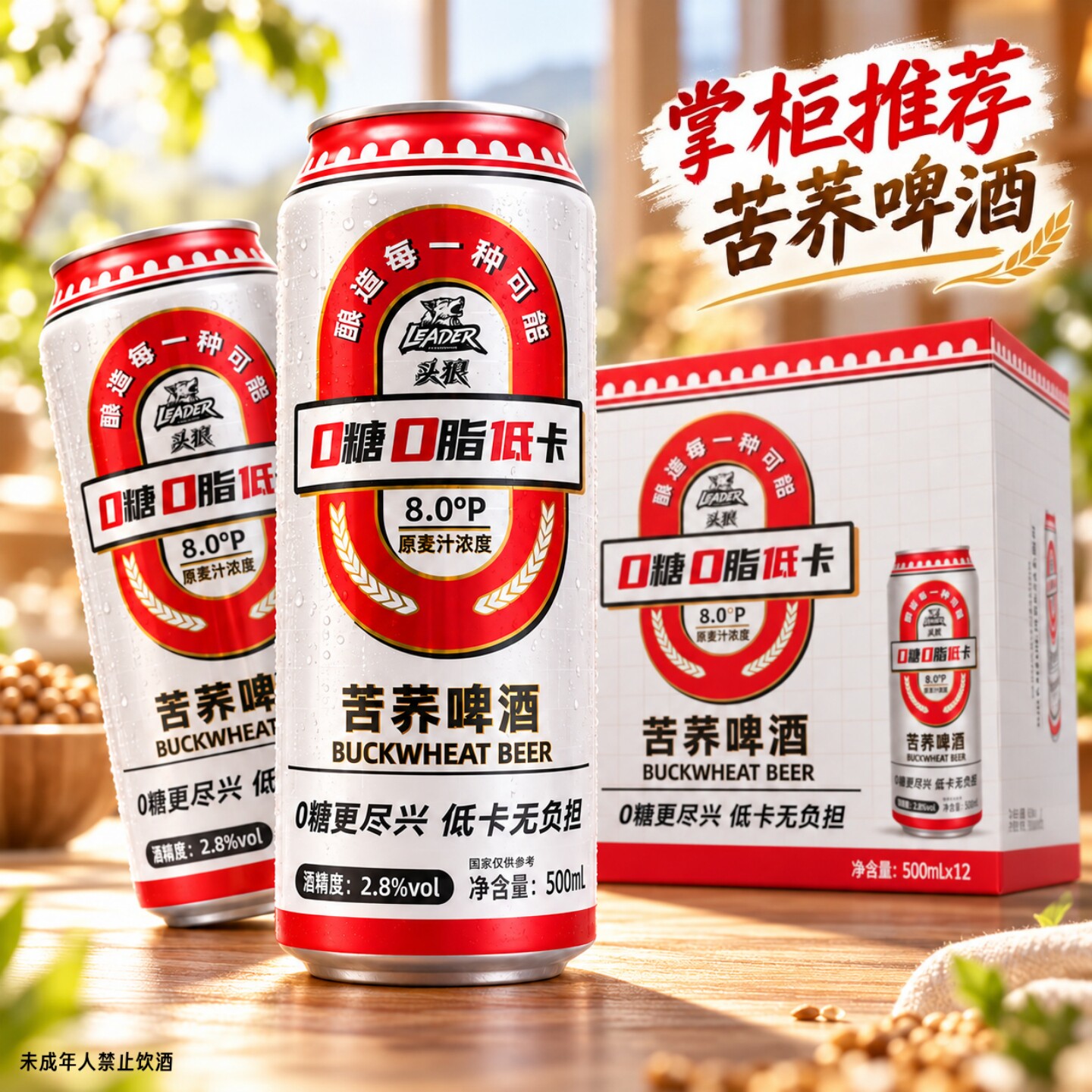 【掌柜推荐】苦荞啤酒500ml/罐0糖0脂低卡聚会常备高颜值罐装酒水