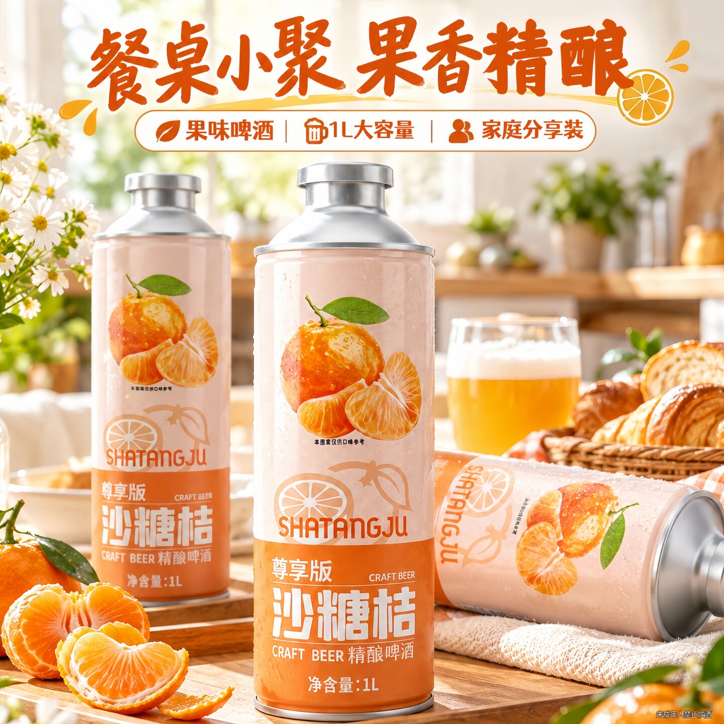 沙糖桔精酿啤酒1L/罐大容量便携罐装家商囤货常备果味精酿啤酒