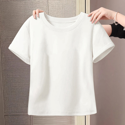 白色高腰显瘦纯棉短袖t恤女上衣