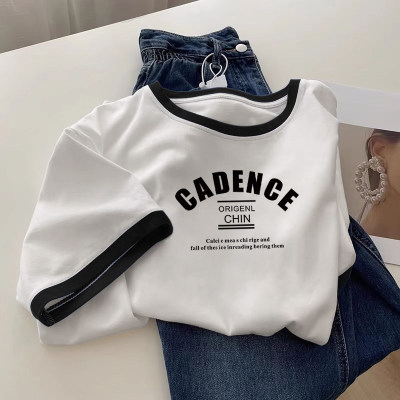 短袖女t恤夏季宽松撞色圆领上衣