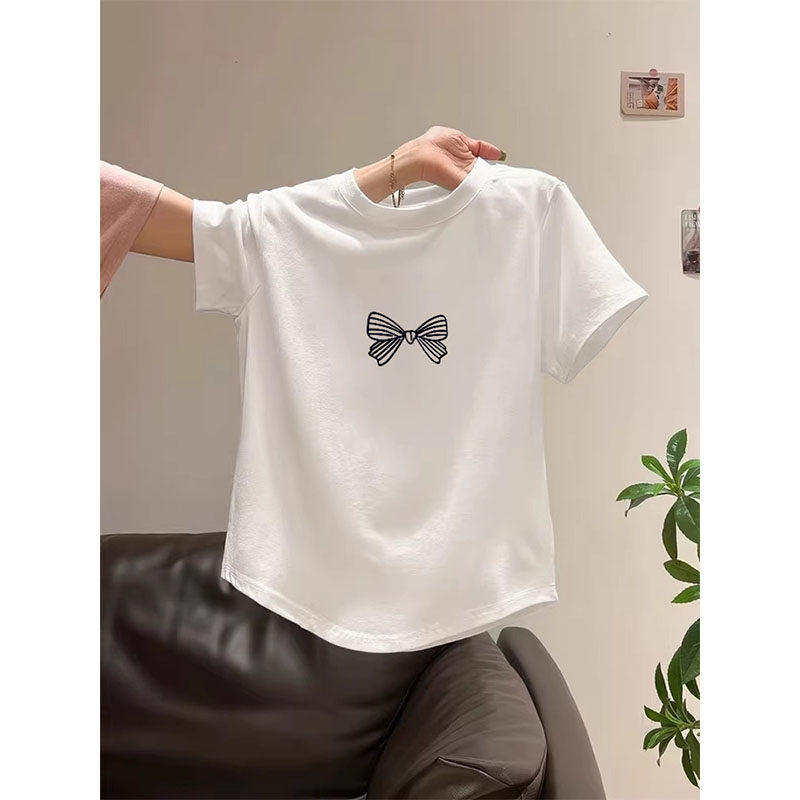 白色正肩短袖t恤女夏季2026新款纯棉半袖小衫不规则显瘦短款上衣