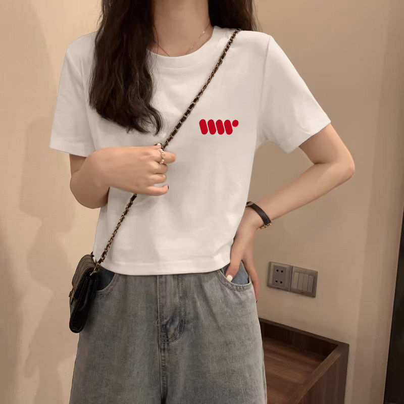 韩系辣妹正肩短袖T恤女夏季新款纯棉内搭小个子显瘦时尚短款上衣