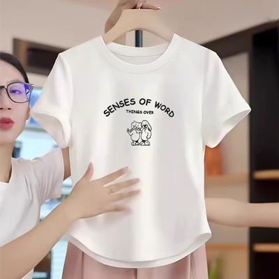 夏季白色正肩短袖t恤女短款上衣