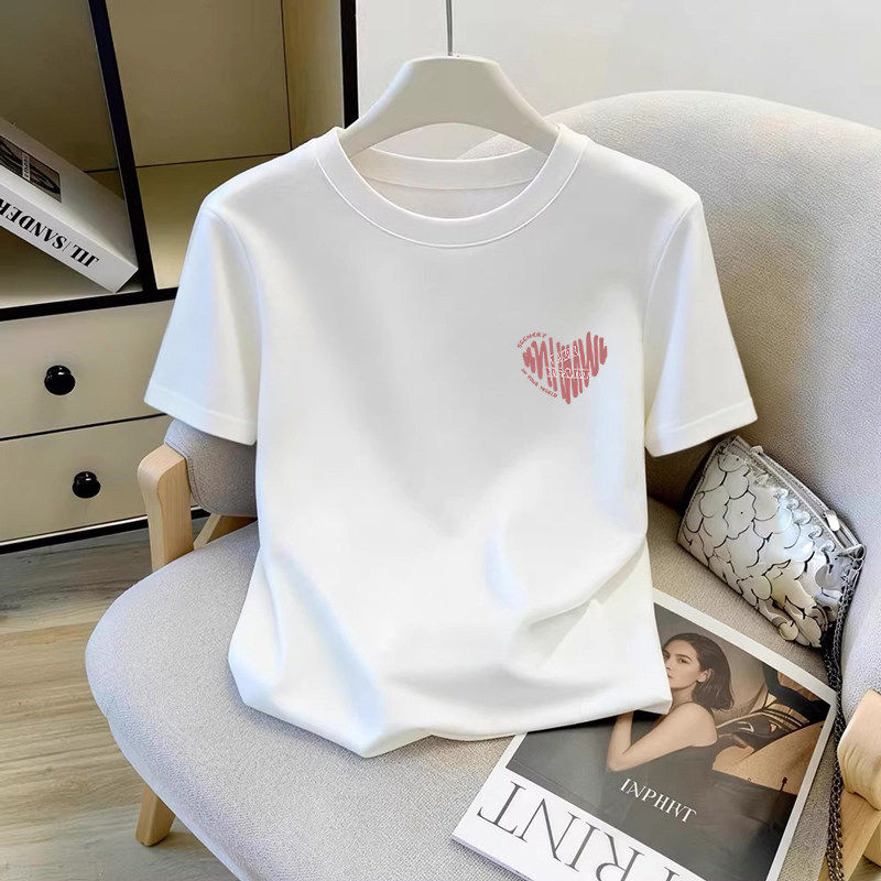 白色短袖正肩t恤女纯棉春夏季新款圆领短款显瘦基础百搭体恤上衣