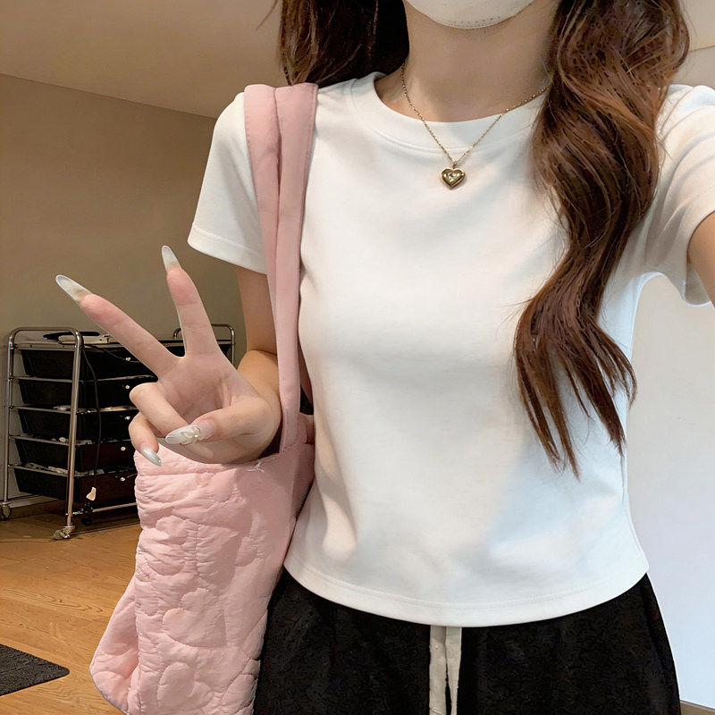 白色短款t恤女夏季纯棉短袖2026新款显瘦欧货质感打底体恤上衣潮