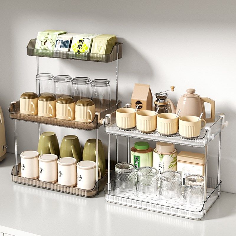 杯子收纳置物架咖啡水杯茶杯架子竖纹带挂篮桌面双层沥水托盘杯架,家庭/个人清洁工具,杯架,淘宝优惠券,粉丝福利购,淘宝优惠卷