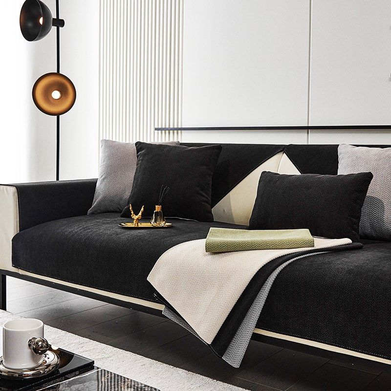 黑色雪尼尔沙发垫纯色极简现代创意坐垫四季通用防滑皮沙发盖巾罩,居家布艺,沙发垫,淘宝优惠券,粉丝福利购,淘宝优惠卷
