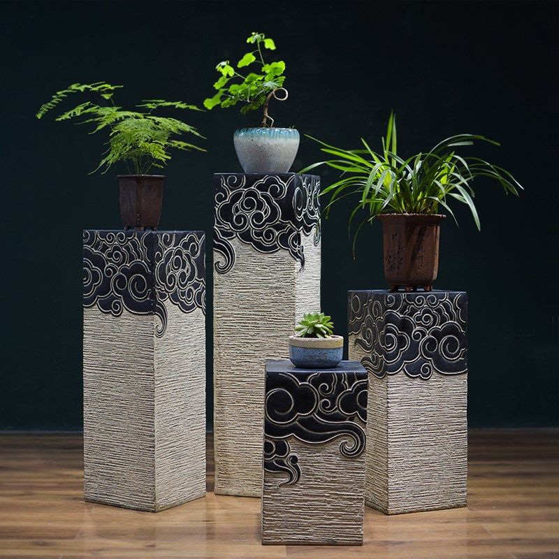 新中式祥云展示柱人造石柱墩子客厅盆景花盆底座玄关禅意落地摆件,家居饰品,落地摆件,淘宝优惠券,粉丝福利购,淘宝优惠卷