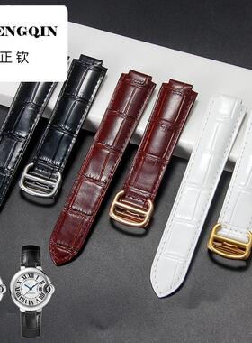 适用卡地亚蓝气球表带真皮男女cartier坦克同款折叠扣凹口手表带