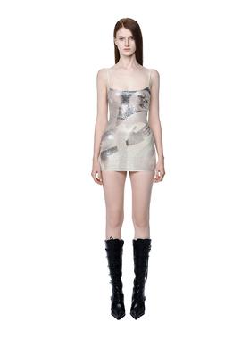 LSOUL 法式亮片吊带连衣裙女修身包臀短裙性感显露吊带裙