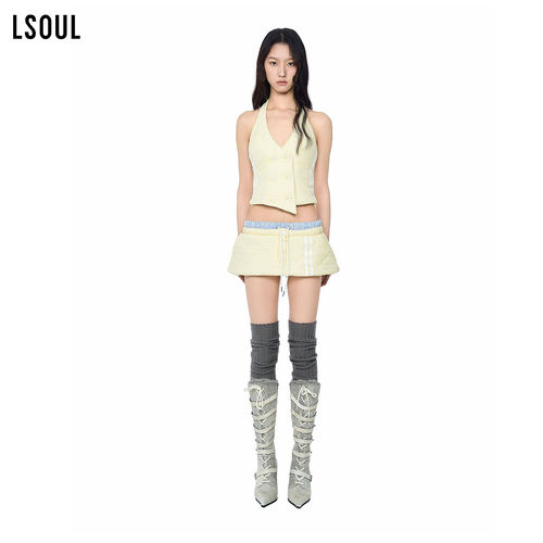 LSOUL 千金风元气亮片甜酷短款棉服修身气质马甲裙裤休闲套装HEBE