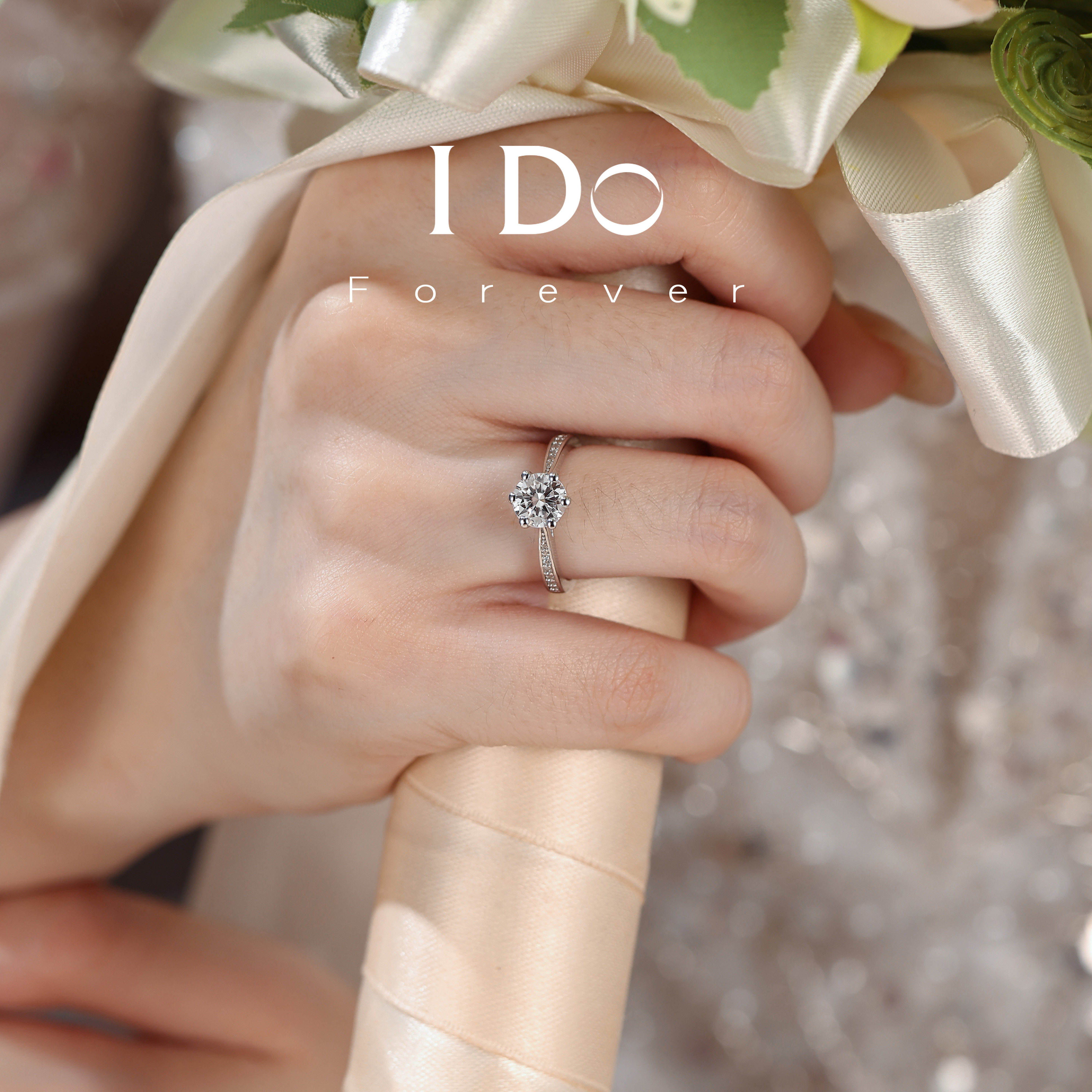 I DO Forever【培育】钻石人工人造经典六爪结婚求婚铂金钻戒戒指