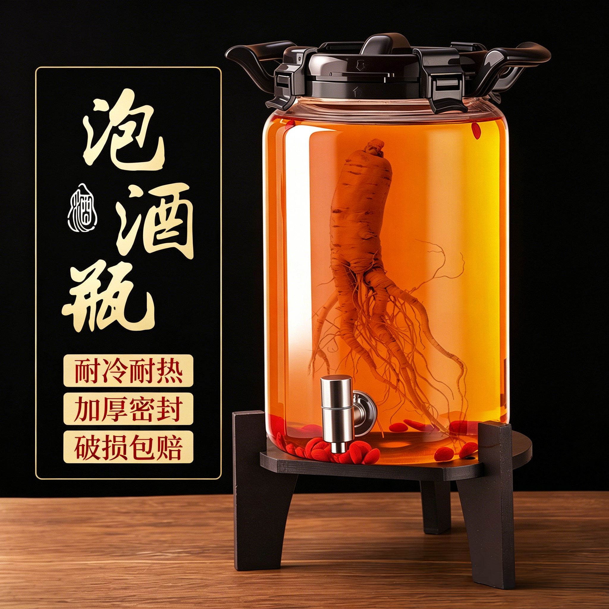 荔秀泡酒玻璃瓶加厚密封带龙头专用高档密封容器酒坛酒桶酒罐B1