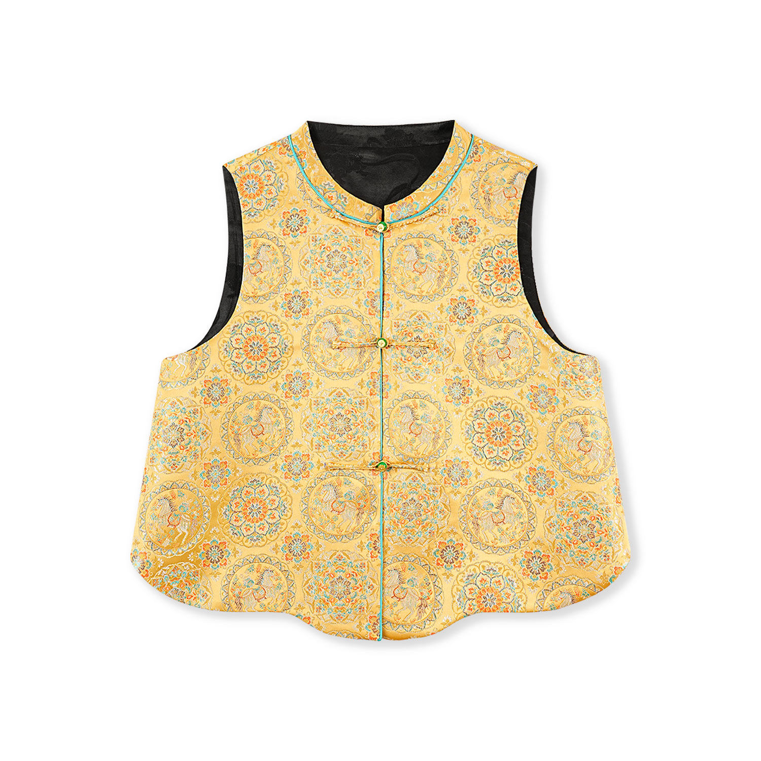 新中式天丝提花马甲女春季无袖圆领盘扣背心国风上衣宽松女装唐装