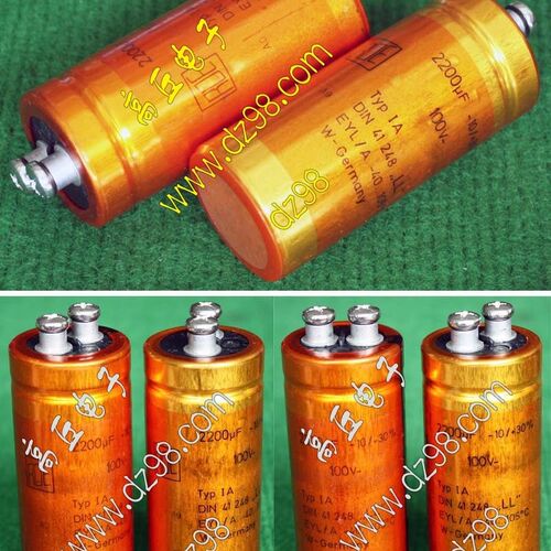 8成新 德国 ROE 100V 2200UF HIFI 发烧级 电容 高贵 金黄色