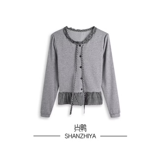 女假两件设计感显瘦上衣 花边V领系带长袖 山只鸭 SZY